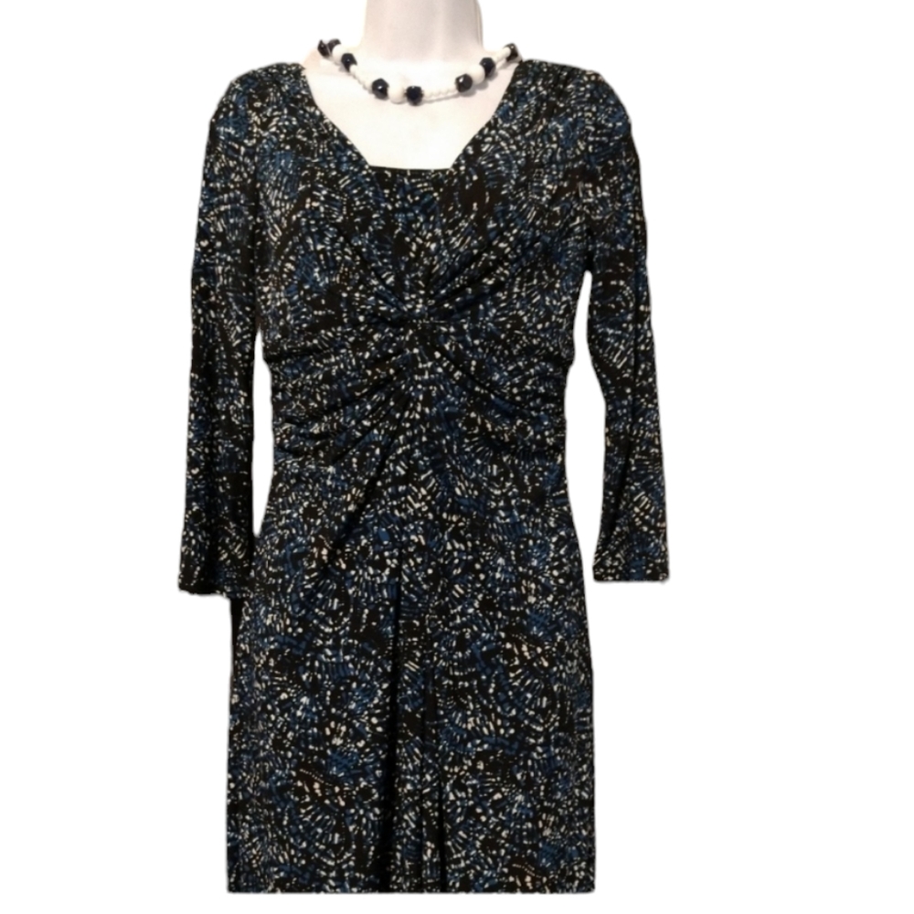 Chaps Blue Print 3/4 Sleeve Dress sz Small